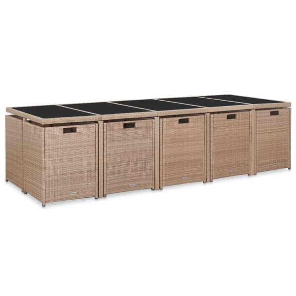 vidaXL Ensemble &agrave; manger d'ext&eacute;rieur avec coussins 15 pcs Rotin Beige