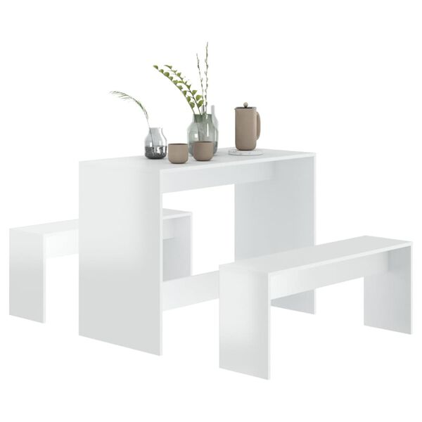 vidaXL Ensemble &agrave; manger 3 pcs Blanc brillant Bois d'ing&eacute;nierie