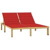 vidaXL Chaise longue double et coussins rouge Bois de pin impr&eacute;gn&eacute;