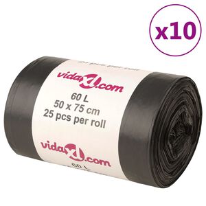 vidaXL Sacs poubelles 250 pcs noir 60 L