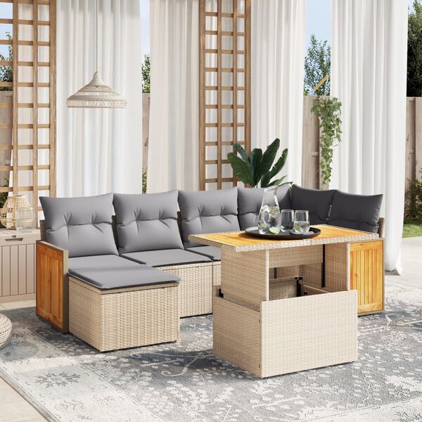 vidaXL Salon de jardin avec coussins 7 pcs beige r&eacute;sine tress&eacute;e