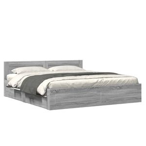 vidaXL Cadre de lit t&ecirc;te de lit sans matelas sonoma gris 200x200 cm