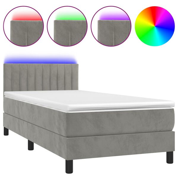 vidaXL Sommier &agrave; lattes de lit avec matelas LED Gris clair 100x200 cm