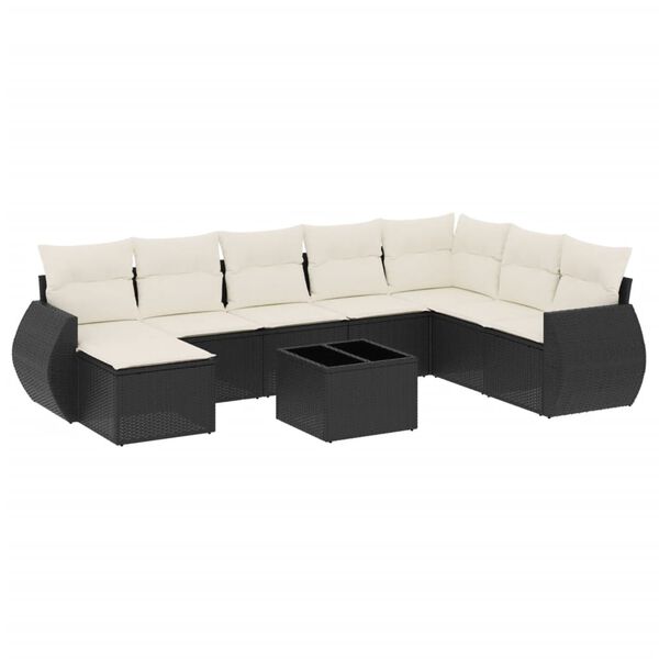 vidaXL Salon de jardin 9 pcs avec coussins noir r&eacute;sine tress&eacute;e