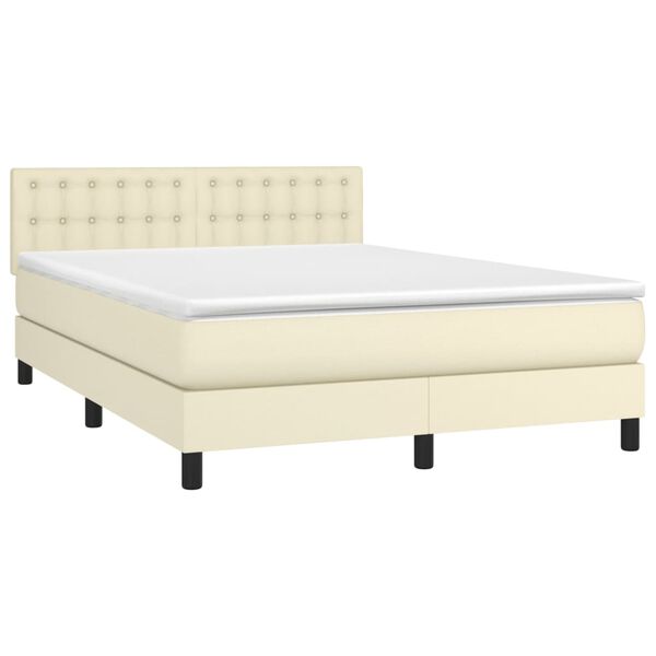 vidaXL Sommier &agrave; lattes de lit avec matelas et LED Cr&egrave;me 140x190 cm