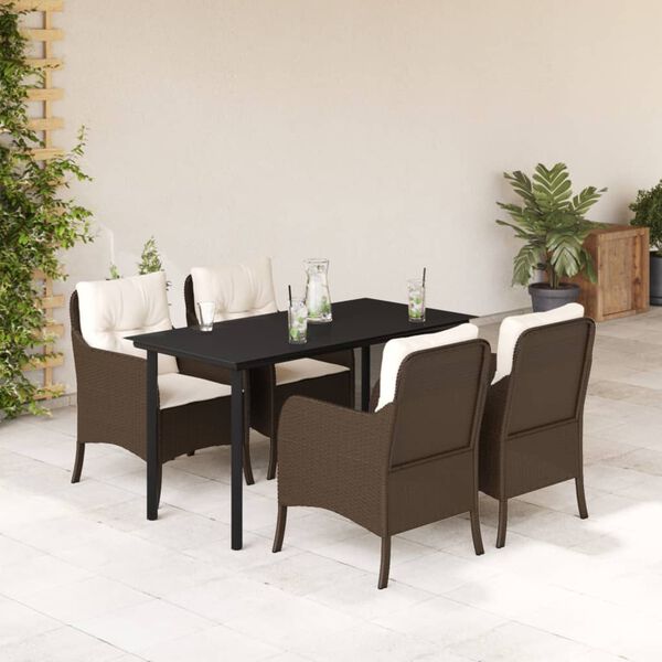 vidaXL Ensemble &agrave; manger de jardin 5 pcs et coussins marron poly rotin