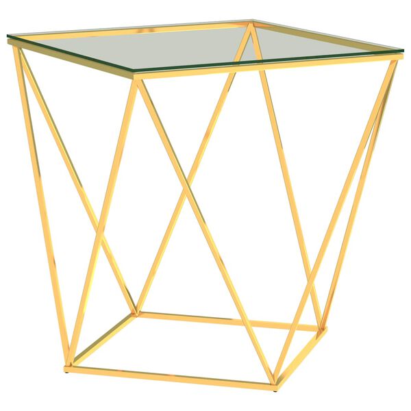 vidaXL Table basse Dor&eacute; et transparent 50x50x55 cm Acier inoxydable