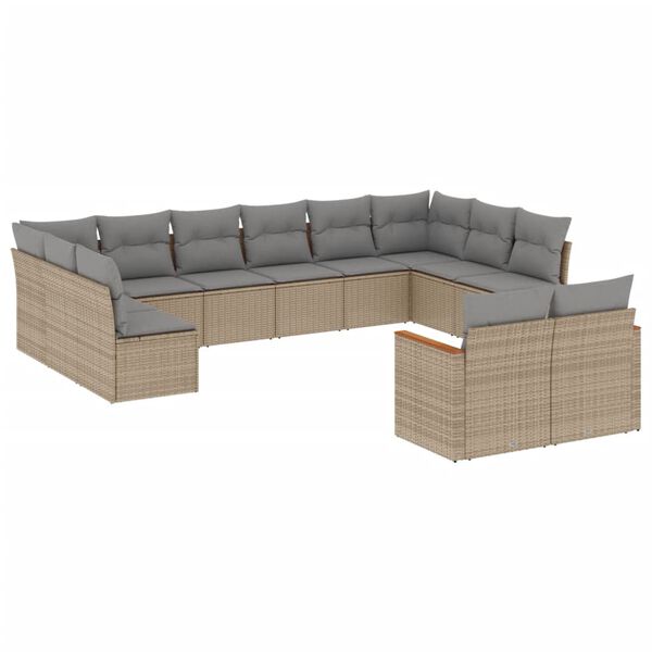 vidaXL Salon de jardin avec coussins 12 pcs beige r&eacute;sine tress&eacute;e