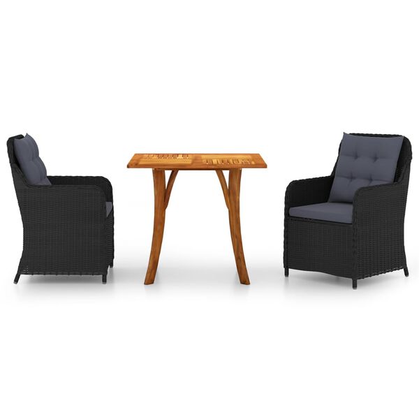 vidaXL Ensemble &agrave; manger de jardin 3 pcs Noir