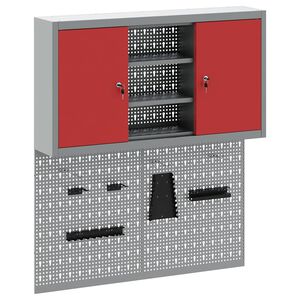 vidaXL Ensemble d'armoires &agrave; outils avec &eacute;tag&egrave;re 3 pi&egrave;ces Rouge