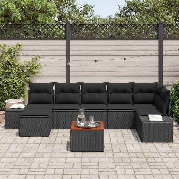 vidaXL Ensemble de canap&eacute; de jardin avec coussin 8 pcs Noir polyrotin