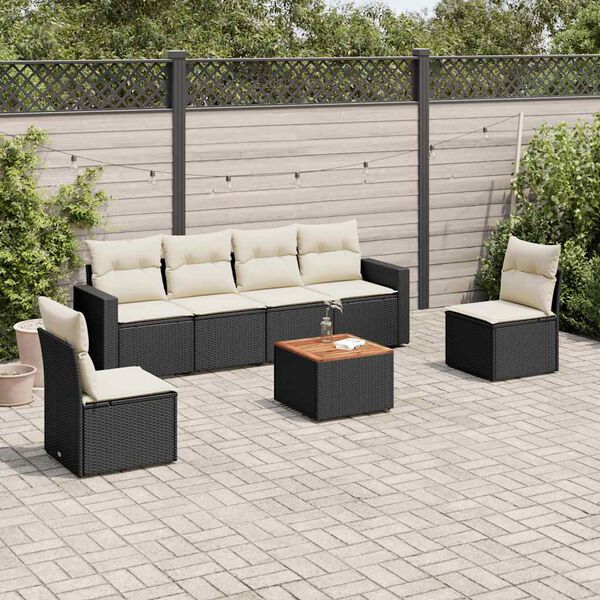 vidaXL Salon de jardin 7 pcs avec coussins noir r&eacute;sine tress&eacute;e