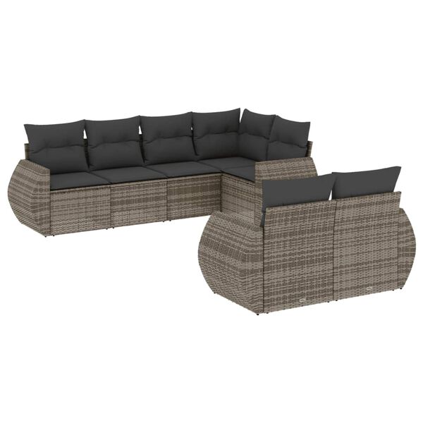 vidaXL Salon de jardin avec coussins 7 pcs gris r&eacute;sine tress&eacute;e