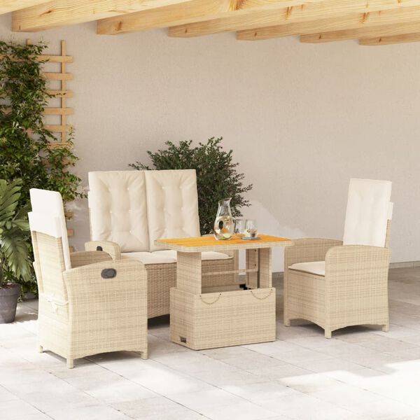 vidaXL Ensemble &agrave; manger de jardin coussins 4 pcs beige r&eacute;sine tress&eacute;e