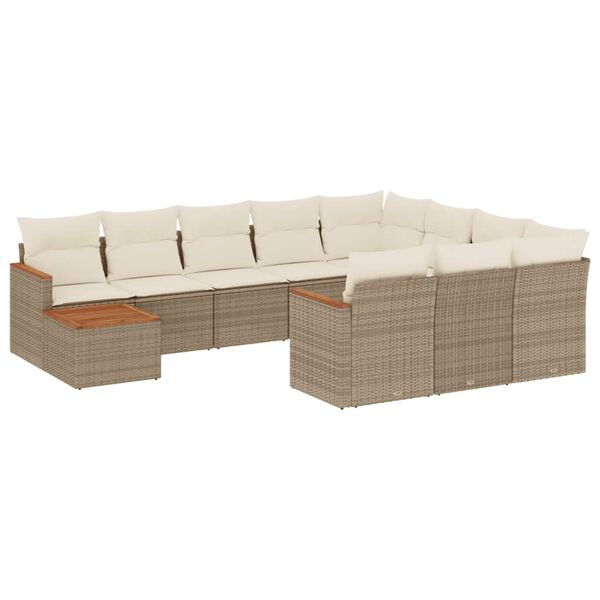 vidaXL Salon de jardin 11 pcs avec coussins beige r&eacute;sine tress&eacute;e