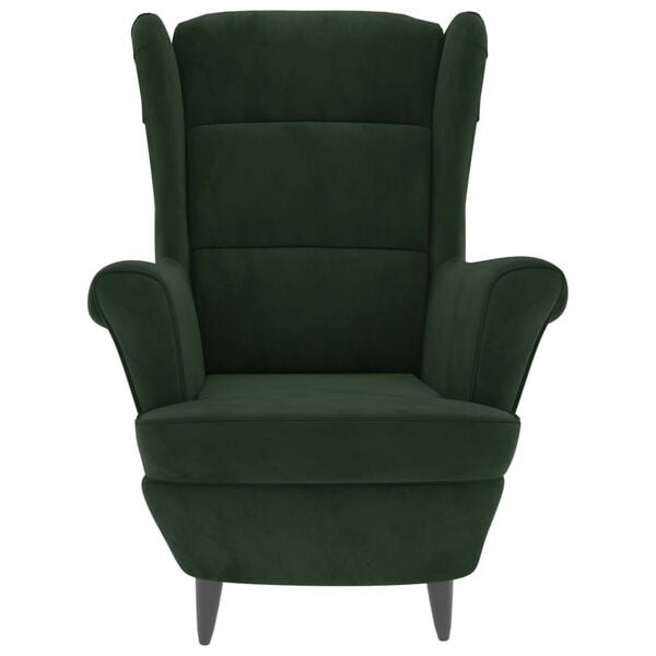 vidaXL Fauteuil à oreilles avec tabouret vert foncé velours
