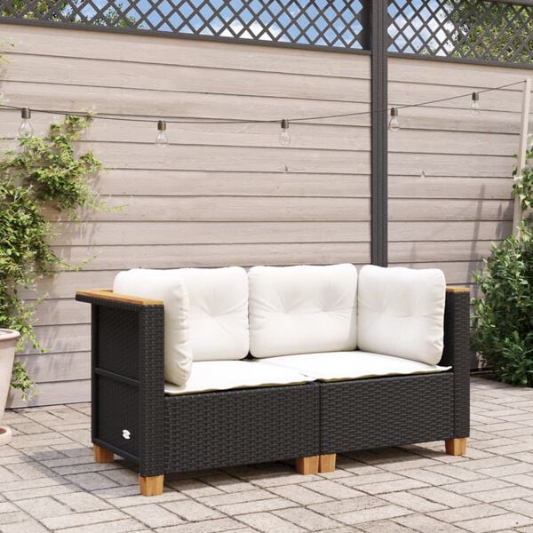 vidaXL Canapés d'angle de jardin et coussins 2 pcs noir résine tressée