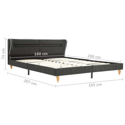 vidaXL Cadre de lit avec LED Gris foncé Jute 160 x 200 cm