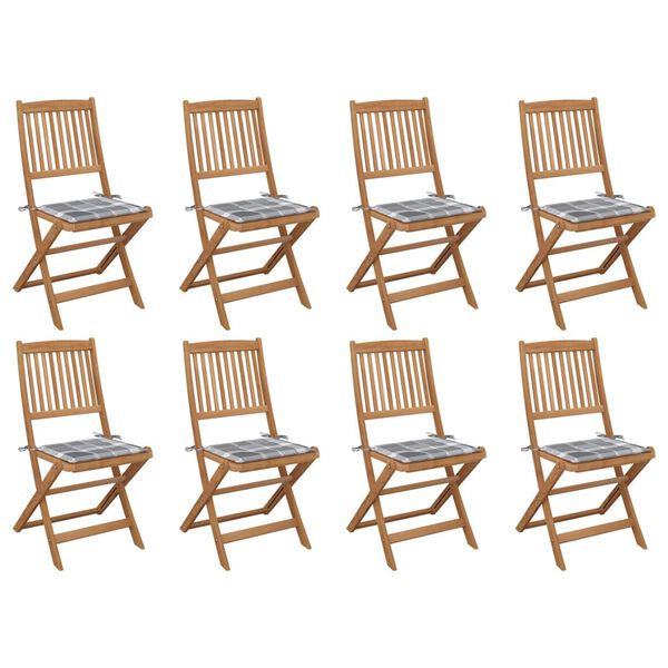 vidaXL Chaises pliables d'ext&eacute;rieur et coussins lot de 8 Bois d'acacia