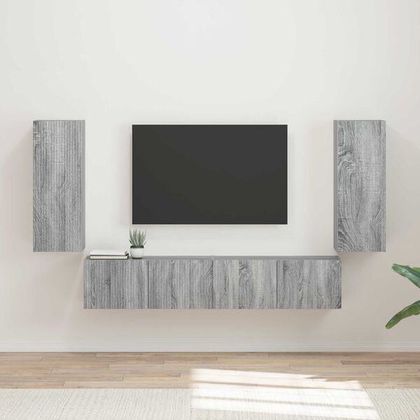 vidaXL Ensemble de meuble TV mural 4 pcs Gris Sonoma Bois d'ing&eacute;nierie