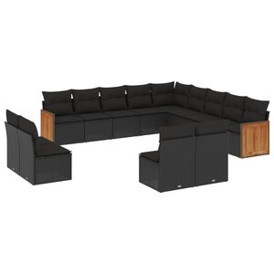 vidaXL Salon de jardin avec coussins 13 pcs noir r&eacute;sine tress&eacute;e