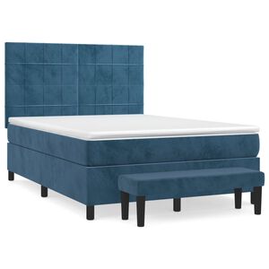 vidaXL Sommier &agrave; lattes de lit et matelas Bleu fonc&eacute; 140x190cm Velours