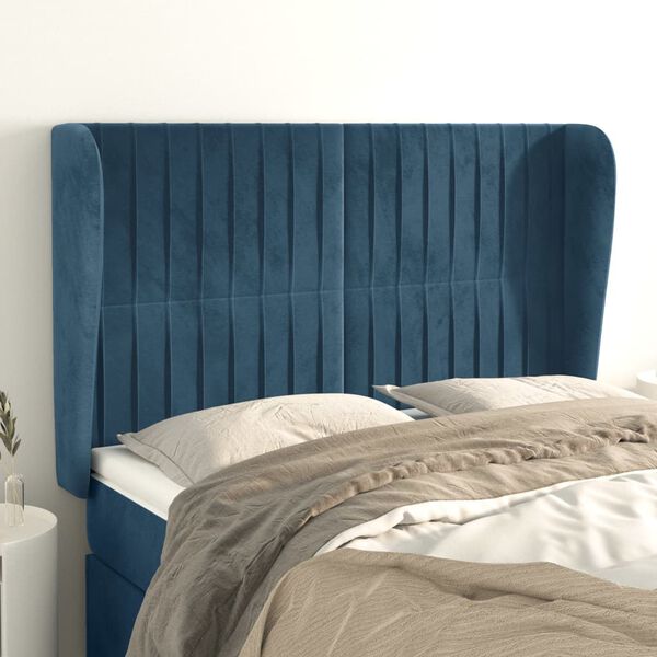 vidaXL T&ecirc;te de lit avec oreilles Bleu fonc&eacute; 147x23x118/128 cm Velours