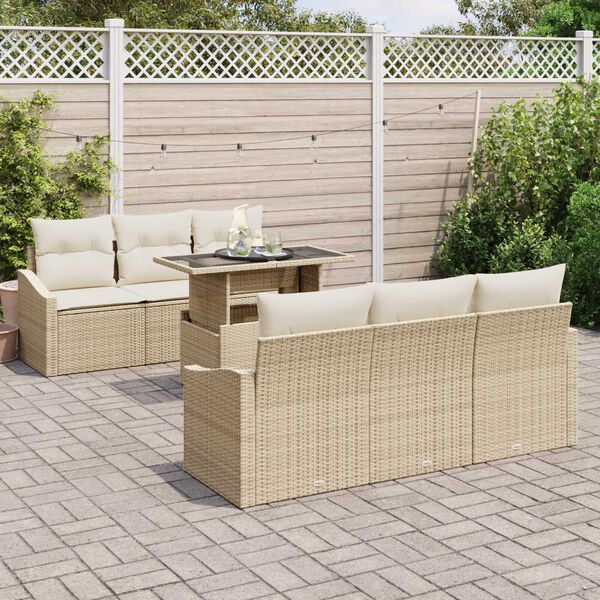 vidaXL Ensemble de canap&eacute; de jardin 7 pcs Beige et cr&egrave;me polyrotin