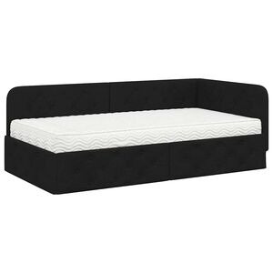 vidaXL Cadre de lit d'angle avec matelas Noir 90 x 200 cm tissu