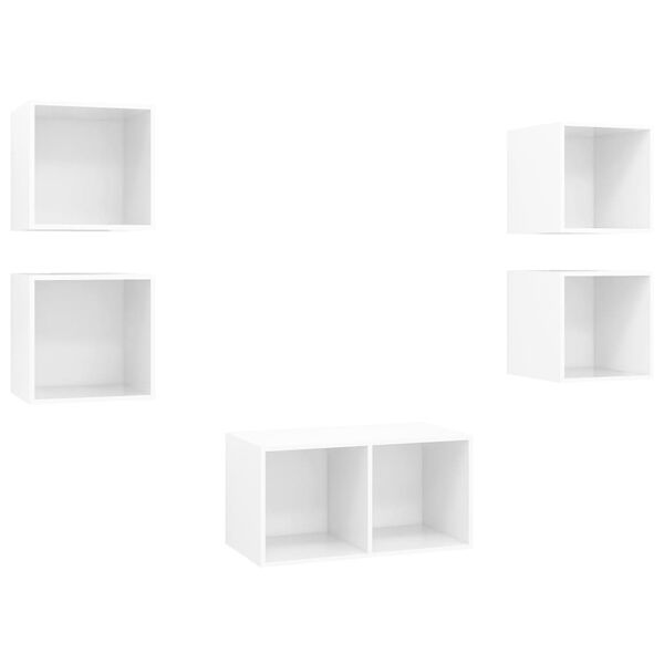 vidaXL Ensemble de meuble TV 5 pcs Blanc brillant Bois d'ing&eacute;nierie