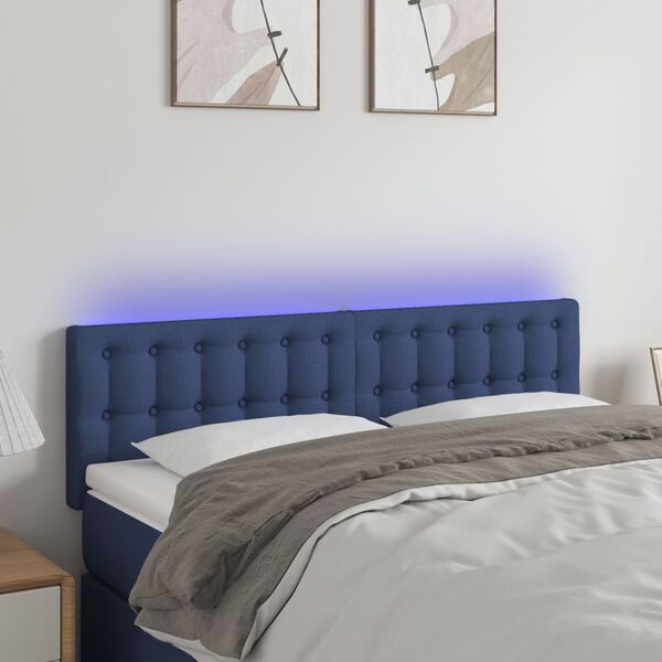vidaXL T&ecirc;te de lit &agrave; LED Bleu 144x5x78/88 cm Tissu