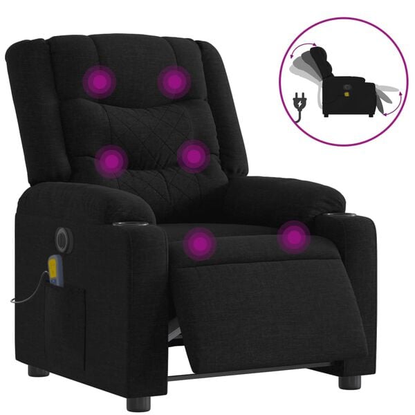 vidaXL Fauteuil de massage inclinable &eacute;lectrique Noir Tissu