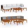 vidaXL Salon de jardin 7 pi&egrave;ces avec coussins, bois d'acacia cr&egrave;me et corde
