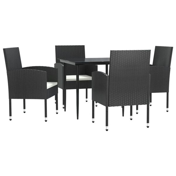 vidaXL Ensemble &agrave; manger de jardin 5 pcs noir r&eacute;sine tress&eacute;e et acier