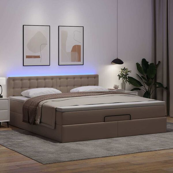 vidaXL Lit ottoman avec matelas & LED Cappuccino 180x200cm similicuir