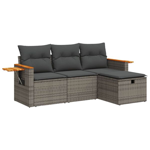 vidaXL Salon de jardin 4 pcs avec coussins gris r&eacute;sine tress&eacute;e
