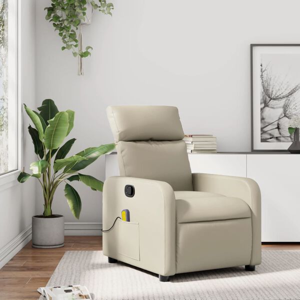 vidaXL Fauteuil inclinable de massage Cr&egrave;me Similicuir