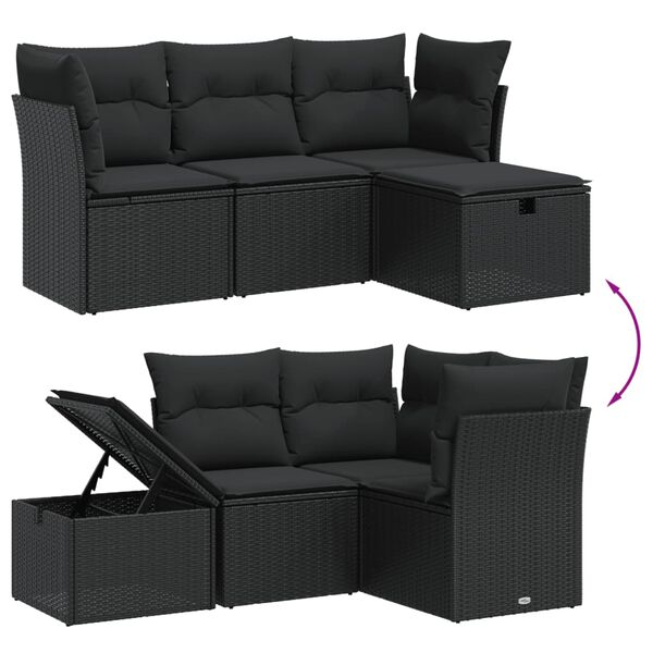 vidaXL Salon de jardin 4 pcs avec coussins noir r&eacute;sine tress&eacute;e