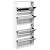 vidaXL Armoire &agrave; chaussures miroir 4 niveaux blanc brillant