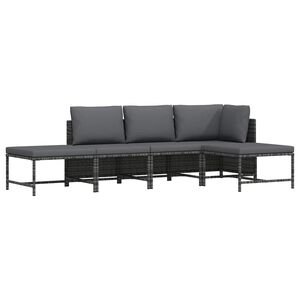 vidaXL Salon de jardin 5 pcs avec coussins Gris R&eacute;sine tress&eacute;e