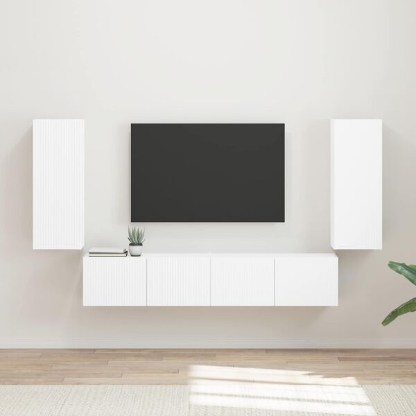 vidaXL Ensemble de meuble TV mural 4 pcs Blanc Bois d'ing&eacute;nierie
