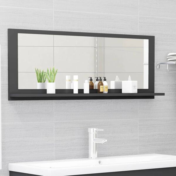 vidaXL Miroir de salle de bain Gris 100x10,5x37 cm Agglom&eacute;r&eacute;