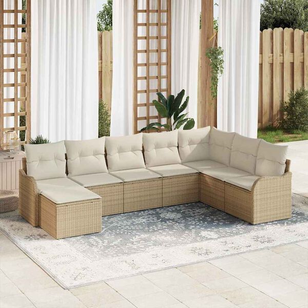 vidaXL Ensemble de canap&eacute; de jardin 8 pcs Beige et blanc Poly rotin