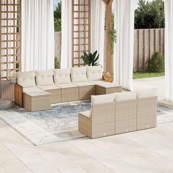 vidaXL Salon de jardin avec coussins 10 pcs beige r&eacute;sine tress&eacute;e