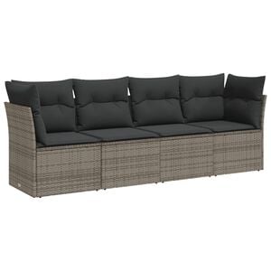 vidaXL Salon de jardin 4 pcs avec coussins gris r&eacute;sine tress&eacute;e