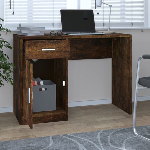 vidaXL Bureau avec tiroir et armoire Ch&ecirc;ne fum&eacute; 100x40x73 cm