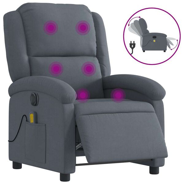 vidaXL Fauteuil inclinable de massage &eacute;lectrique gris fonc&eacute; velours