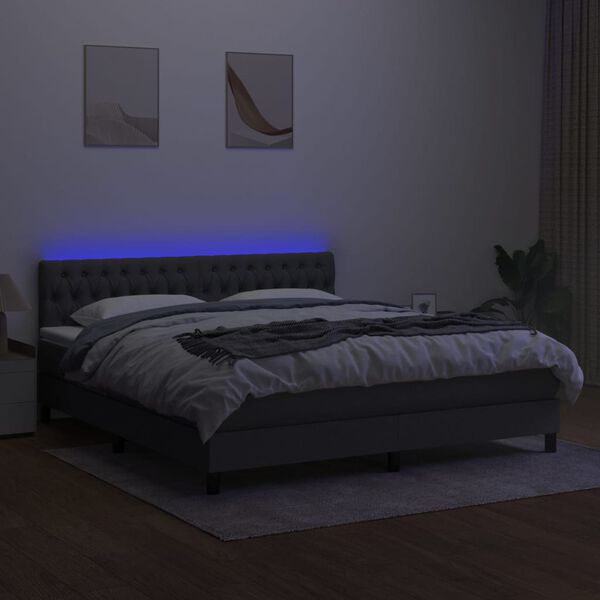 vidaXL Sommier &agrave; lattes de lit et matelas et LED Gris fonc&eacute; 160x200 cm