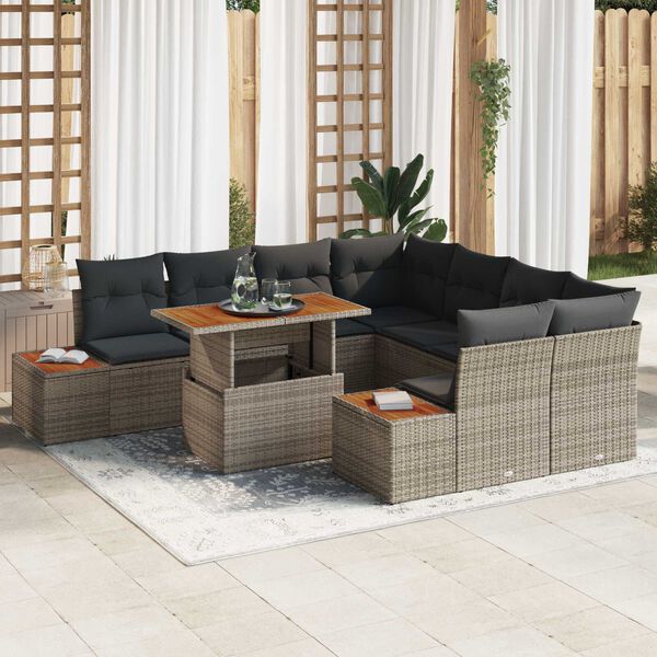 vidaXL Ensemble de canap&eacute; de jardin 9 pcs Gris Poly rotin