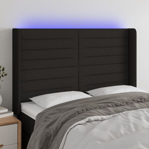 vidaXL T&ecirc;te de lit &agrave; LED Noir 147x16x118/128 cm Tissu